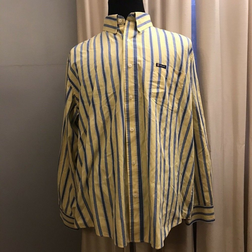 Chaps Button Up Shirt Mens XXL Yellow Blue